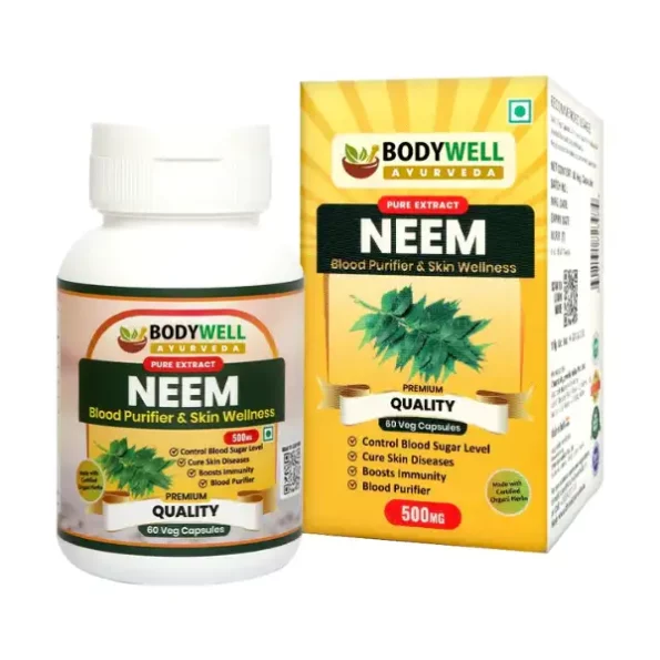 BodyWell Neem Pure Extract Capsule, Immunity Booster, 500 mg (60 Capsules), BodyWellNEE-C-500-IM-1.webp, BodyWellNEE C 500 IM 1