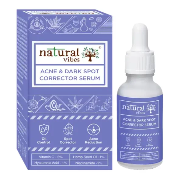 Natural Vibes Acne & Dark Spot Corrector Face Serum with Hyaluronic Acid, Vitamin C & Niacinamide 30 ml available on Herbkart