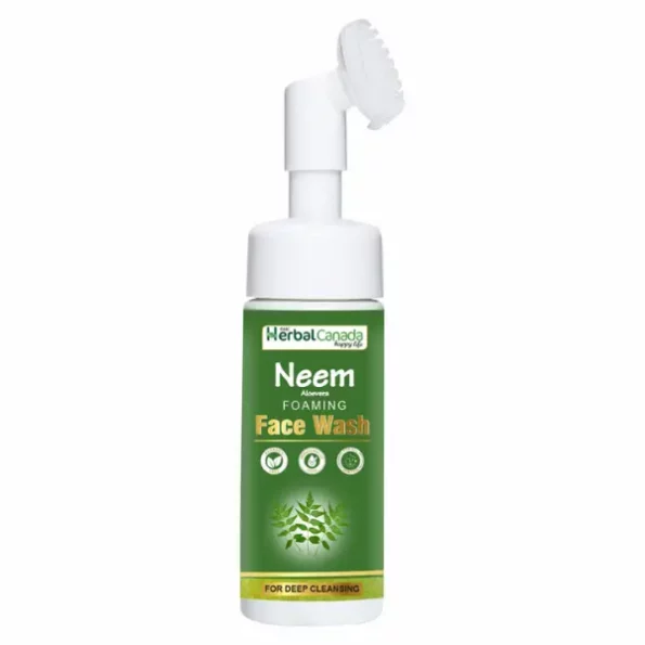 Herbal Canada Neem Foaming Face Wash For Pimples Dry Oily Skin , Built in Face Silicone Brush 150 ML available on Herbkart