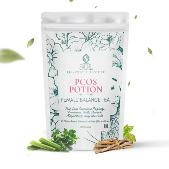 SOL - Reinvent & Restore PCOS/PCOD Tea - For Irregular Periods & Fertility, With Shatavari, Raspberry Leaf & Spearmint - 100 Grams Loose Leaf, SolPPPT-100-1.webp, SolPPPT 100 1