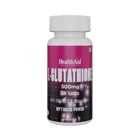 HealthAid L-Glutathione 500mg with Vitamin C & Astaxanthin (30 Tablet) available on Herbkart