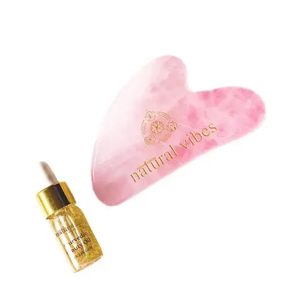 Natural Vibes Rose Quartz Gua Sha For Face, Neck and Under eye with FREE Gold Beauty Elixir Oil 3 ml, NV_Rose_Quartz_Guasha_oil-1.webp, NV Rose Quartz Guasha oil 1