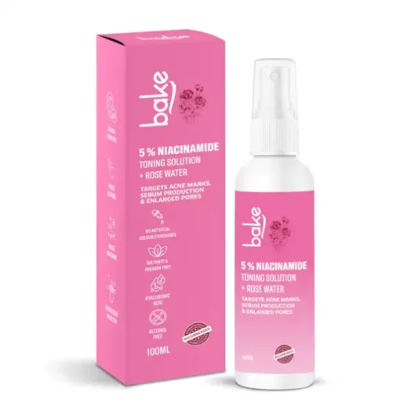 Bake Cosmetics 5% Niacinamide Rose Water Toning Solution for Oily and Acne Prone Skin, BakeROSE-TONER-1.webp, BakeROSE TONER 1