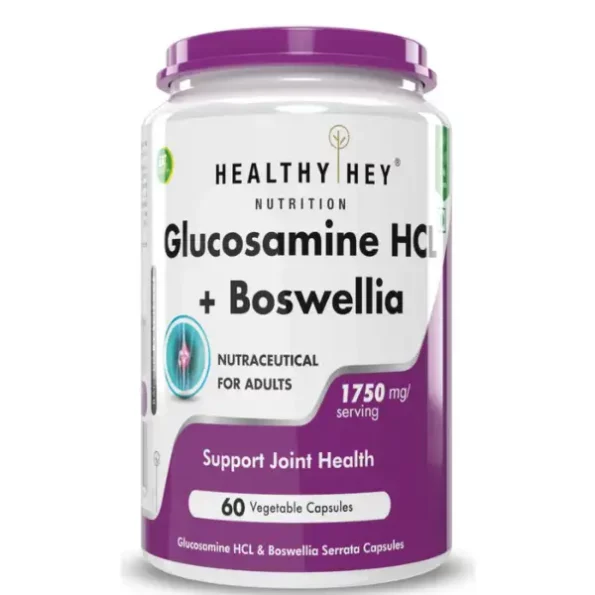 HealthyHey Glucosamine HCL + Boswellia, Support Joint Health, 250mg, 60 capsules available on Herbkart