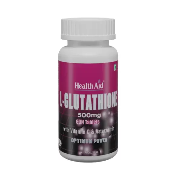 HealthAid L-Glutathione 500mg with Vitamin C & Astaxanthin (60 Tablet) available on Herbkart