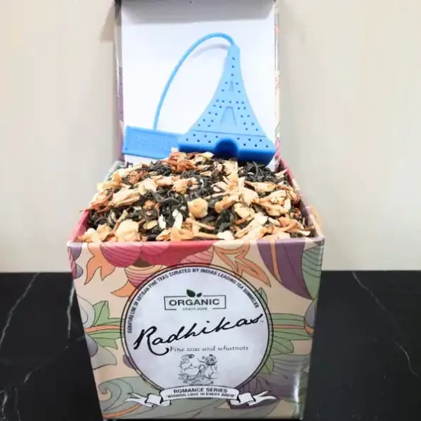 Radhikas Fine Teas and Whatnots Rope Style Tea Box : Jasmine Flower Green Tea Blend With Infuser, RAF-01-060-1.webp, RAF 01 060 1