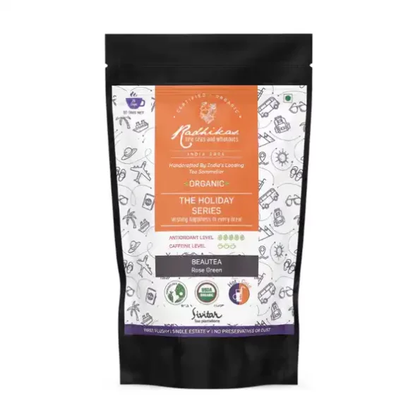 Radhikas Fine Teas and Whatnots Beautea Green Rose, Certified Organic, Cold & Hot Brew, (100 Gm) Makes 50 Cups, RAF-01-010-1.webp, RAF 01 010 1