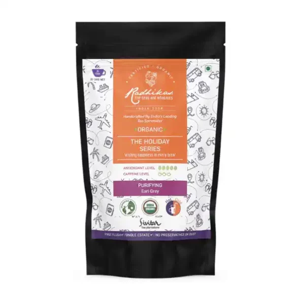 Radhikas Fine Teas and Whatnots Purifying Earl Grey Tea, Certified Organic, Cold & Hot Brew, (50 Gm) Makes 25 Cups, RAF-01-011-1.webp, RAF 01 011 1