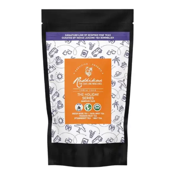 Radhikas Fine Teas and Whatnots The Holiday Series (Sampler Pack), Certified Organic, Cold & Hot Brew, 5 Flavour Pack, (12 Gm) Makes 10 Cups, RAF-01-028-1.webp, RAF 01 028 1