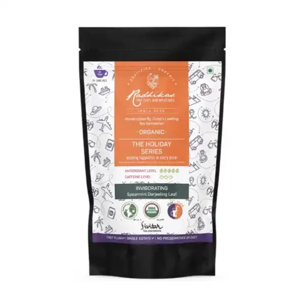 Radhikas Fine Teas and Whatnots Invigorating Spearmint, Certified Organic, Cold & Hot Brew, (50 Gm) Makes 25 Cups, RAF-01-017-1.webp, RAF 01 017 1