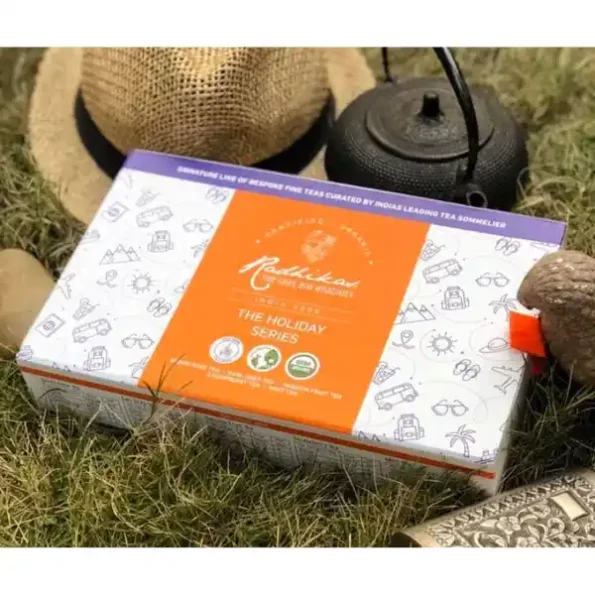 Radhikas Fine Teas and Whatnots The Holiday Series, Certified Organic, Cold & Hot Brew, 5 Flavour Pack, Gift Box, (250 Gm) Makes 25 Cups Each Flavour, RAF-01-025-1.webp, RAF 01 025 1