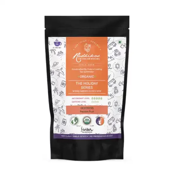 Radhikas Fine Teas and Whatnots Destress Passion Fruit, Certified Organic, Cold & Hot Brew, (100 Gm) Makes 50 Cups, RAF-01-014-1.webp, RAF 01 014 1