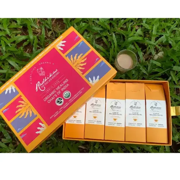 Radhikas Fine Teas and Whatnots Healing Chai's Of India, Certified Organic, Assam Ctc Chai, Cold & Hot Brew, 5 Flavour Pack, Gift Box, (250 Gm) Makes 20 Cups Each Flavour, RAF-01-024-1.webp, RAF 01 024 1