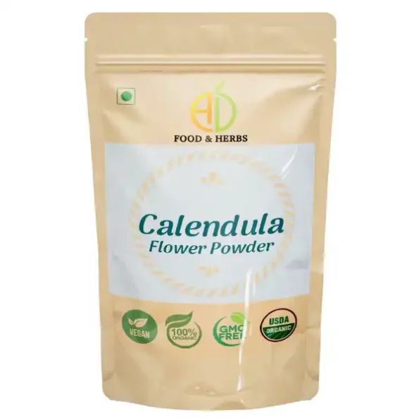 A D Food & Herbs Calendula Flower Petals Powder 250 Gms Pack, ADFoodHerbsCNDLAP-250G-1.webp, ADFoodHerbsCNDLAP 250G 1