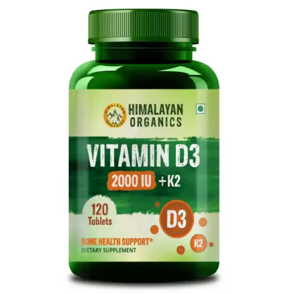 Vlado's Himalayan Organics Vitamin D3 2000 IU Supplement + Vitamin K2 as Mk7, Supports Stronger Immunity & Bone & Heart Health - 120 Veg Tablets, HO_VitaminD32000IUK2_Tablets-1.webp, HO VitaminD32000IUK2 Tablets 1