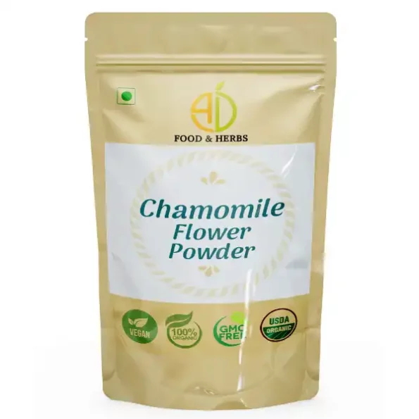 A D Food & Herbs Chamomile Flower Powder 100 Gms Pack, ADFoodHerbsCMOMLP-100G-1.webp, ADFoodHerbsCMOMLP 100G 1