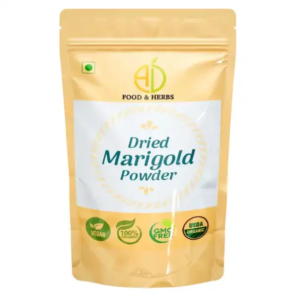 A D Food & Herbs Marigold Powder / Genda Flower Petals Powder 250 Gms Pack, ADFoodHerbsMRGDP-250G-1.webp, ADFoodHerbsMRGDP 250G 1