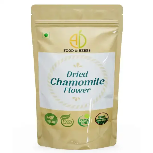 A D Food & Herbs Dried Chamomile Flower 50 Gms Pack, ADFoodHerbsCMOMLDY-50G-1.webp, ADFoodHerbsCMOMLDY 50G 1