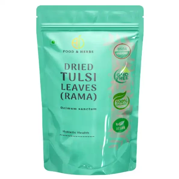 A D Food & Herbs Dried Rama Tulsi Leaves / Ocimum Santum / Holi Basil Leaves 50 Gms Pack available on Herbkart