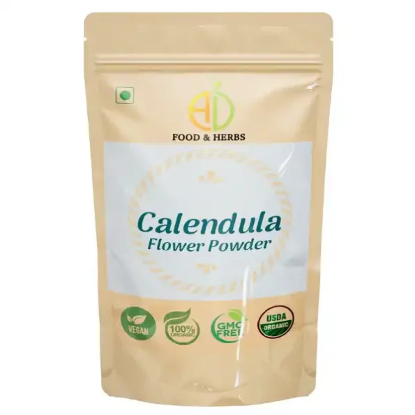 A D Food & Herbs Calendula Flower Petals Powder 50 Gms Pack, ADFoodHerbsCNDLAP-50G-1.webp, ADFoodHerbsCNDLAP 50G 1