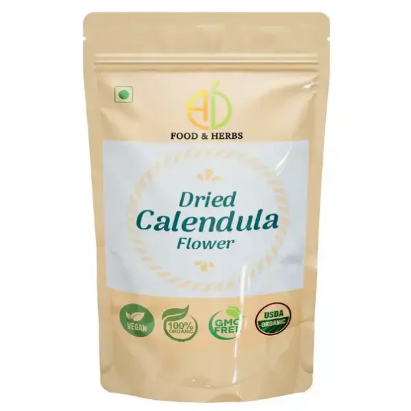 A D Food & Herbs Dried Calendula Flower Petals 50 Gms Pack, ADFoodHerbsCNDLADY-50G-1.webp, ADFoodHerbsCNDLADY 50G 1