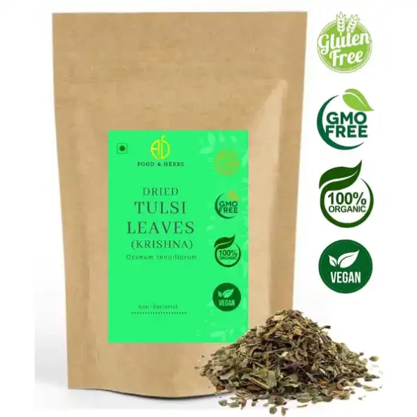 A D Food & Herbs Dried Krishna Or Shyam Tulsi Leaves / Ocimum Tenuiflorum / Holi Basil Leaves 100 Gms Pack, ADFoodHerbsSTLSIDY-100G-1.webp, ADFoodHerbsSTLSIDY 100G 1