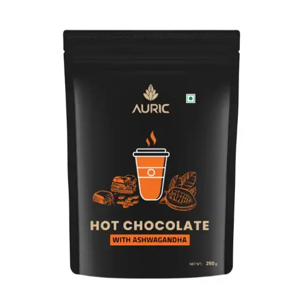 Auric Ashwagandha Hot Chocolate, Boosts Energy & Makes You Stronger from Inside, Protein Rich, Flavourful & Traditional, Unsweetened Drinking Chocolate for Milk, 50 Cups, 250 GMS, AURHC-1.webp, AURHC 1