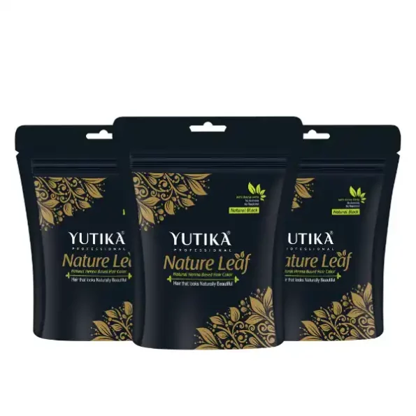 Yuthika Professional Nature Leaf Henna Based Hair Color with Henna Herbs Natural Black 30gm Pack of 3, 1085-YU-HBHC-30GM-BLK-ZIPPER-PK3-1.webp, 1085 YU HBHC 30GM BLK ZIPPER PK3 1