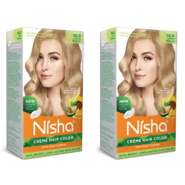 Nisha Creme Hair Color Ultra Blonde 150g Permanent Hair Colour for Women & Men, Long Lasting Hair Color, 9350-NI-CHCB-150GM-UBLO-BOX-PK2-1.webp, 9350 NI CHCB 150GM UBLO BOX PK2 1