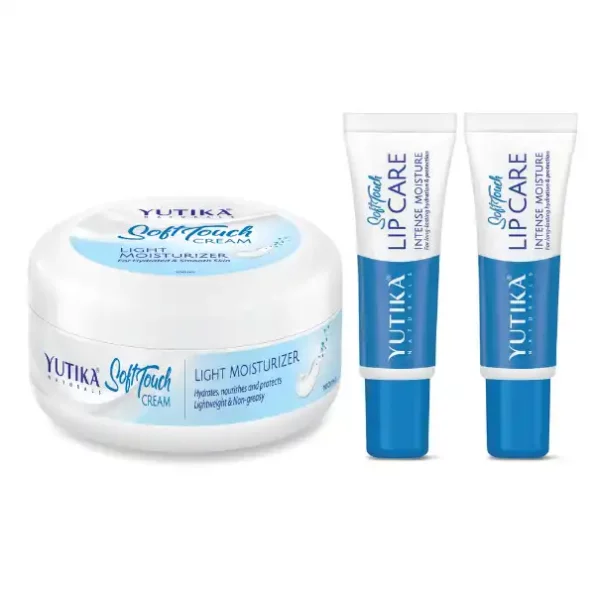 Yuthika Soft Touch Moisturizer for face with Lip Balm Non Greasy Cream for Dry Skin (1 Face Cream 100ml & 2 Lip Care 10g) available on Herbkart