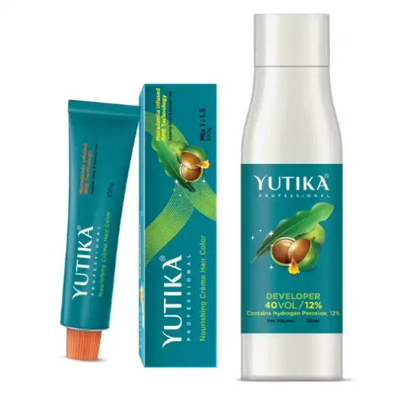 Yuthika Professional Creme Hair Color And Developer Ultra Blonde Hair Colour 100g & Developer 40 Volume (12%) 250ml, 9511-9403-YU-PRO-UBLO-TUBE-100GM-DVPR-250ML-40VOL-Combo-1.webp, 9511 9403 YU PRO UBLO TUBE 100GM DVPR 250ML 40VOL Combo 1