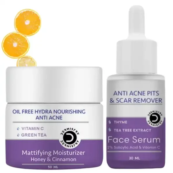 Dermistry Green Tea Vitamin C Oil Free Hydra Nourishing Mattifying Moisturizer Oily Acne Prone Skin + Anti Acne 2% Salicylic Acid Niacinamide & Vitamin C Pits Scars Dark Spots Face Serum, DermistryAMMAFS-1.webp, DermistryAMMAFS 1