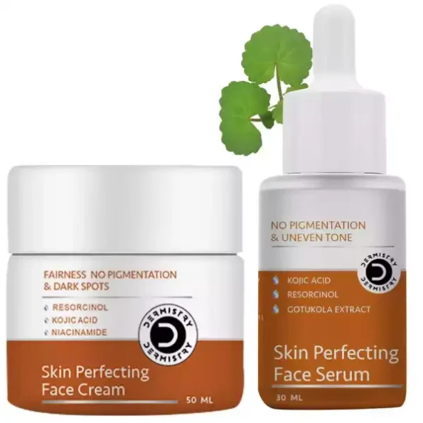 Dermistry Kojic Acid Skin Perfecting Fairness Face Cream Dark Spots Correction Instant Glow + Face Serum Resorcinol Hyper Pigmentation Uneven Tone available on Herbkart