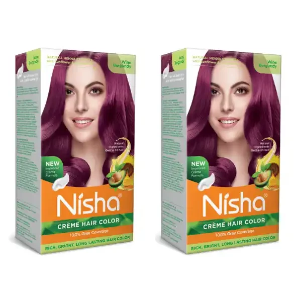 Nisha Creme Hair Color Wine Burgundy 120g Pack of 2, Permanent Hair Colour, 100% Grey Coverage, Long Lasting Hair Colour, 9321-NI-CHCB-150GM-WBRG-BOX-PK2-1.webp, 9321 NI CHCB 150GM WBRG BOX PK2 1