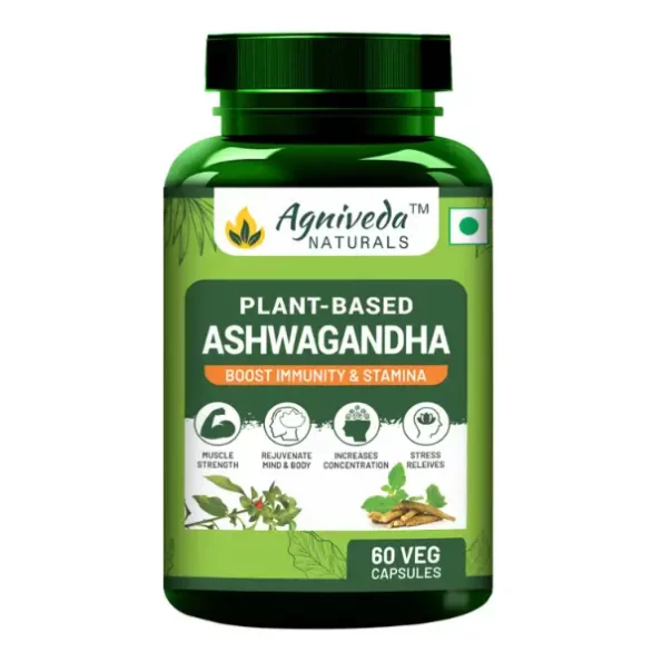 Agniveda Naturals Plant-Based Ashwagandha 1000Mg, Boost Energy, Strength, Stamina, Helps Anxiety & Stress Relief For Men & Women (60 Capsules) available on Herbkart