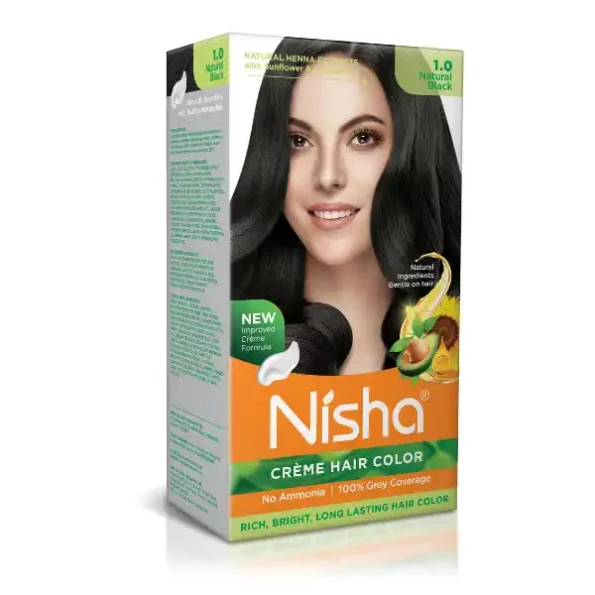 Nisha Creme Hair Color 1.0 Natural Black 120g, Permanent Hair Color for Women & Men, Ammonia Free Hair Colour, 9331-NI-CHCB-120GM-BLK-BOX-PK1-1.webp, 9331 NI CHCB 120GM BLK BOX PK1 1