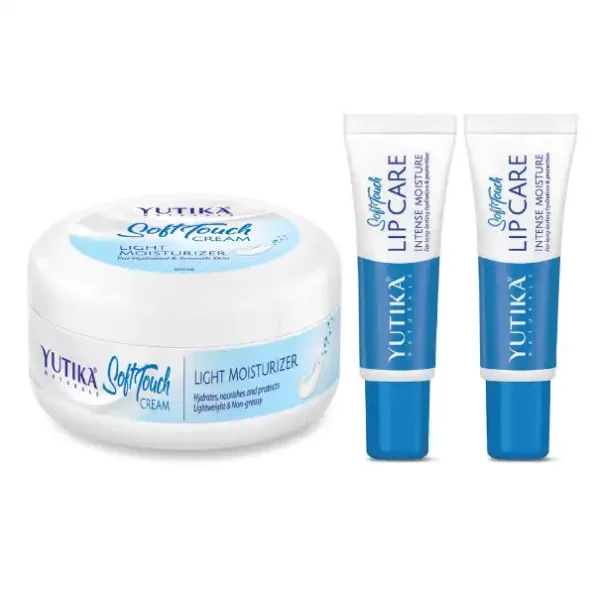 Yuthika Soft Touch Moisturizer for face with Lip Balm Non Greasy Cream for Dry Skin (1 Face Cream 300ml & 2 Lip Care 10g), 99651-9966-Combo-YU-CREAM-300GM-LIP-Blister-2PCS-1.webp, 99651 9966 Combo YU CREAM 300GM LIP Blister 2PCS 1