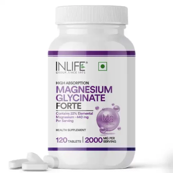 Inlife Chelated Magnesium Glycinate Supplement 2000mg Per Serving, High Absorption for Relaxation & Healthy Muscle Function - 120 Tablets available on Herbkart