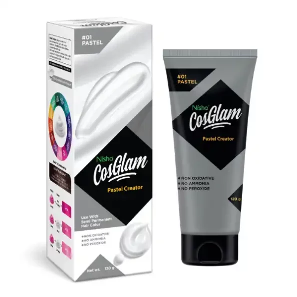 Nisha Cosglam Semi Permanent Hair Color, PPD & Ammonia Free Hair Colour for Women & Men #01 Pastel Creator - 120gm, 9114-NI-COSG-120GM-WIT-TUBE-PK1-1.webp, 9114 NI COSG 120GM WIT TUBE PK1 1