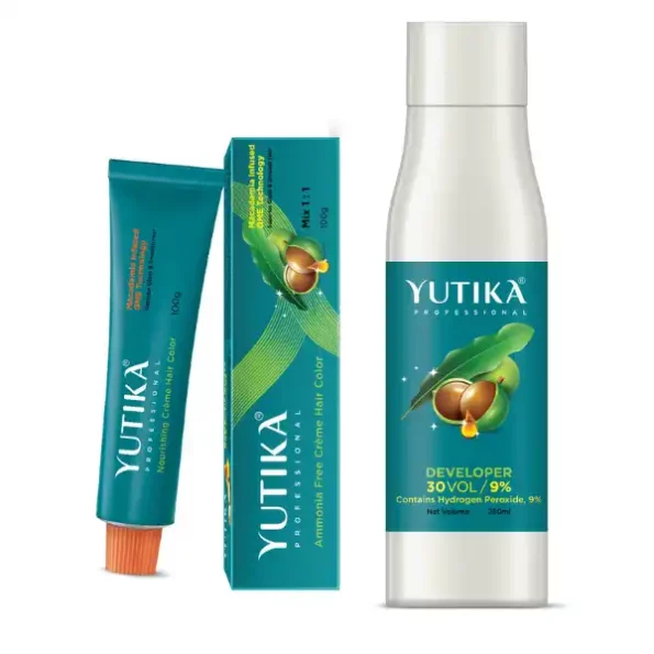 Yuthika Professional Creme Hair Color And Developer 5.5 Light Mahogany Brown 100g & Developer 30 Volume (9%) 250ml available on Herbkart