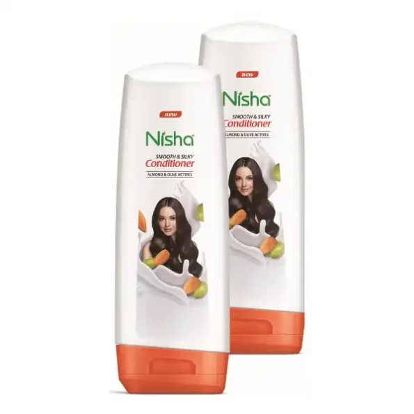 Nisha Hair Conditioner, Smooth & Silky Conditioner with Almond & Olive Actives for Frizzy Hair 80ml Pack of 2 (Bottle), 2864-NI-COND-80ml-WIT-BOTTLE-PK2-1.webp, 2864 NI COND 80ml WIT BOTTLE PK2 1