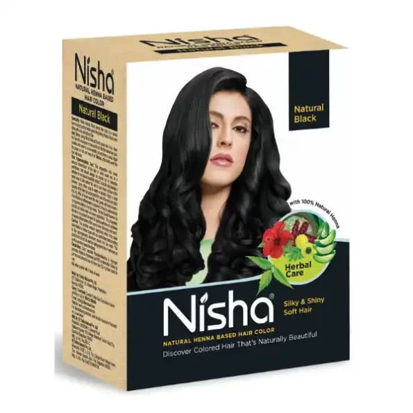 Nisha Henna Based Hair Color Natural Black 60g Pack of 1, Henna Powder Hair Color Dye Black Hair Colour, 2021-NI-HBHC-60GM-BLK-BOX-PK1-1.webp, 2021 NI HBHC 60GM BLK BOX PK1 1