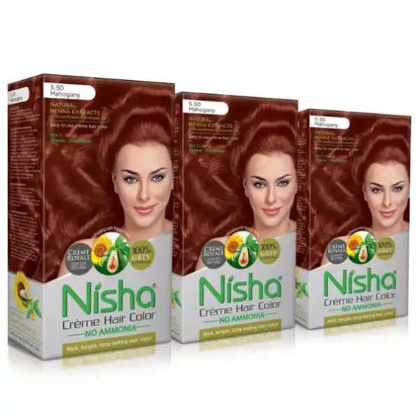 Nisha Creme Hair Color 5.50 Mahogany 120g Pack of 3, Permanent Hair Colour for Women Men, No Ammonia, 100% Grey Coverage, 9339-NI-CHCB-120GM-MHG-BOX-PK3-1.webp, 9339 NI CHCB 120GM MHG BOX PK3 1