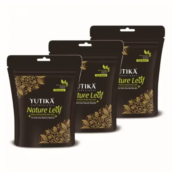 Yuthika Professional Nature Leaf Henna Based Hair Color with Henna Herbs Dark Brown 30gm Pack of 3, 1086-YU-HBHC-30GM-DBRN-ZIPPER-PK3-1.webp, 1086 YU HBHC 30GM DBRN ZIPPER PK3 1