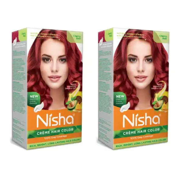 Nisha Creme Hair Color Cherry Red 120g Pack of 2, Permanent Hair Colour, 100% Grey Coverage, Long Lasting Hair Colour, 9322-NI-CHCB-150GM-CHRED-BOX-PK2-1.webp, 9322 NI CHCB 150GM CHRED BOX PK2 1