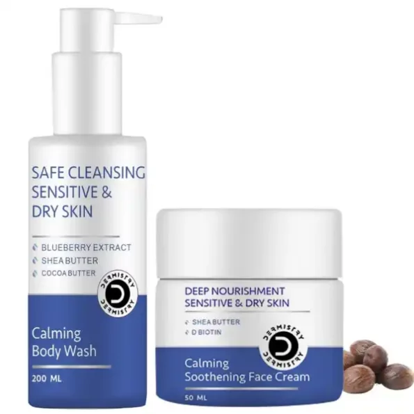 Dermistry Sensitive & Dry Skin Care Calming Soothing Body Wash Safe Soap Free Cleanser Blue Berry + Deep Nourishment Calming Soothing Face Cream Shea Butter Biotin, DermistrySSBWSSFC-1.webp, DermistrySSBWSSFC 1