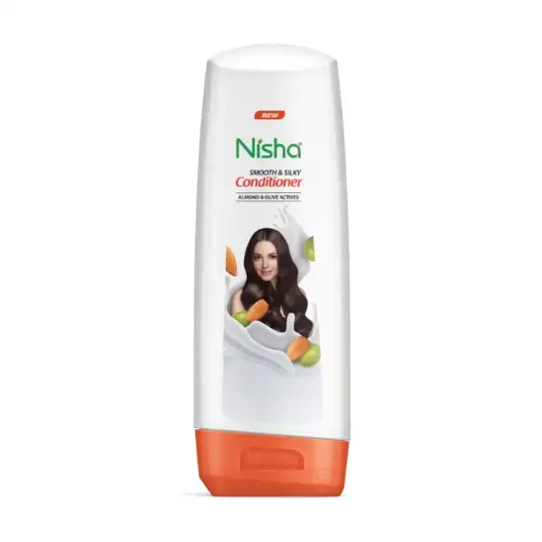 Nisha Hair Conditioner 180ml Bottle, Smooth & Silky Conditioner with Almond and Olive Actives for Dry and Frizzy Hair, 2868-NI-COND-180ml-WIT-BOTTLE-PK1-1.webp, 2868 NI COND 180ml WIT BOTTLE PK1 1