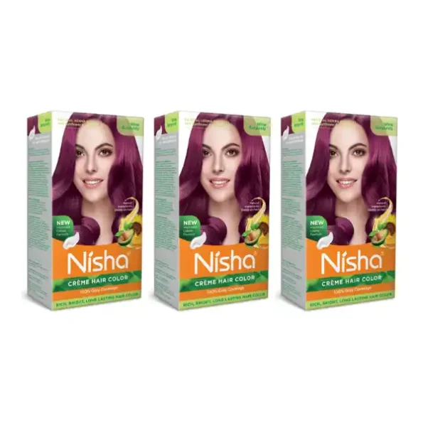 Nisha Creme Hair Color Wine Burgundy 120g Pack of 3, Permanent Hair Colour, 100% Grey Coverage, Long Lasting Hair Colour, 9321-NI-CHCB-150GM-WBRG-BOX-PK3-1.webp, 9321 NI CHCB 150GM WBRG BOX PK3 1