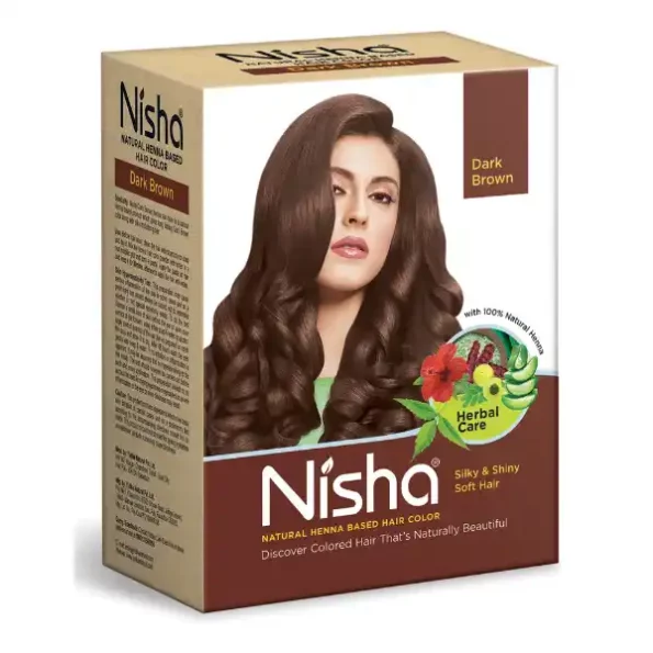 Nisha Henna Based Hair Color Dark Brown 60g Pack of 1, Henna Powder Hair Color Dye Brown Hair Colour, 2022-NI-HBHC-60GM-DBRN-BOX-PK1-1.webp, 2022 NI HBHC 60GM DBRN BOX PK1 1