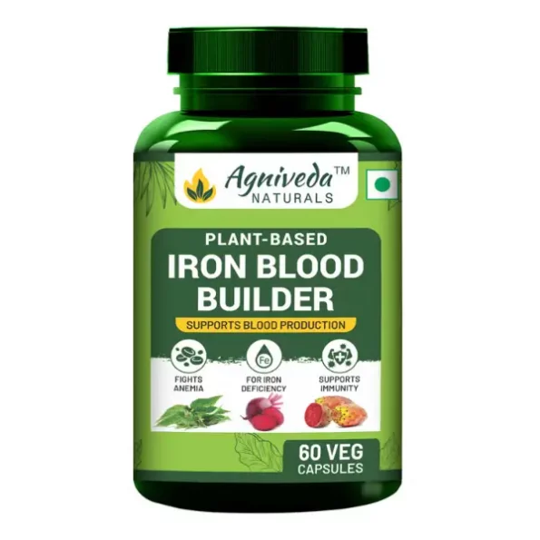 Agniveda Naturals Plant Based Iron Blood Builder 1000mg Capsule, Dietary Iron Supplement - 60 Veg Capsules available on Herbkart